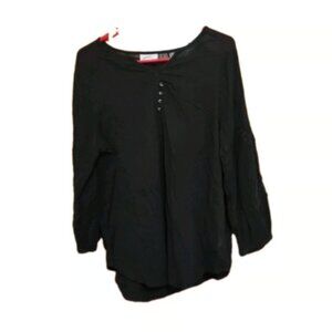 Liz Claiborne Black Crochet Detail Long Sleeve Top Women's Large